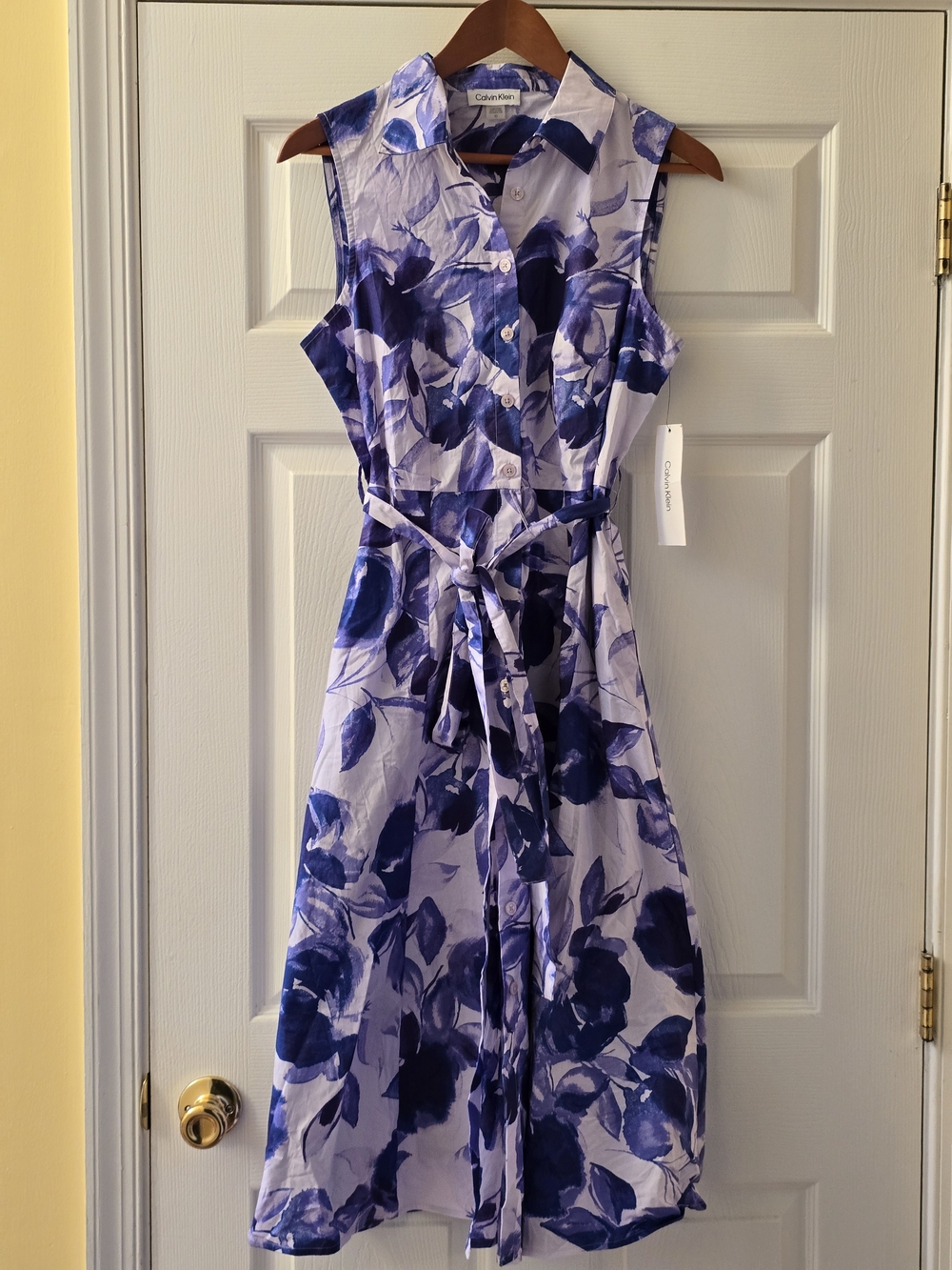 NWT Calvin Klein Purple Floral Sleeveless Shirt Dress - 10